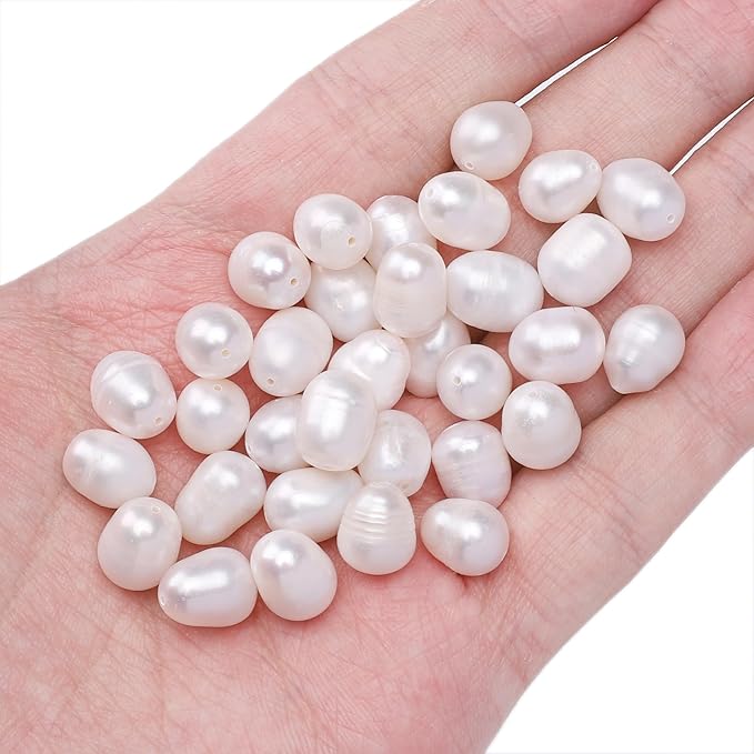 Natural Pearl Beads Rice 9-10mm White Freshwater Cultured Loose Gemstone Beads for DIY Jewelry Making 13.8''/Strand HQ