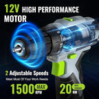 WORKPRO Cordless Drill Driver Kit, 12V Electric Screwdriver Driver Tool Kit, 3/8" Keyless Chuck, Charger and Storage Bag Included