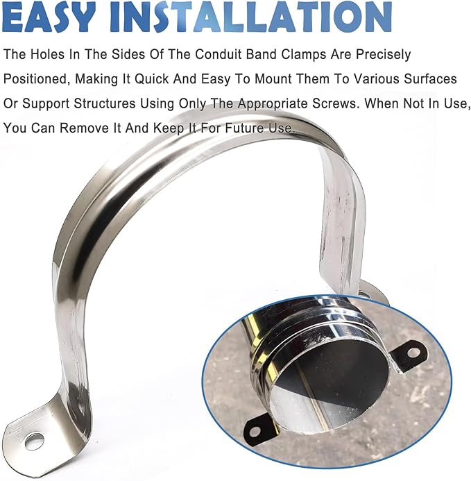 Nge 4inch Rigid Pipe Strap Clamp-Two Hole Strap-U Bracket Tube Clip-Stainless Steel Heavy Duty Pipe Fasten Holder-Secures Conduit，4Pcs（115mm)