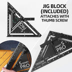 Pro 12 Inch Advanced Carpenter Square-Jig Block -Leve-Accurate Flatwork- Framing Square- Multi-Angle Measuring Tool (90° & 180°) for Carpenters & Architects(Black)