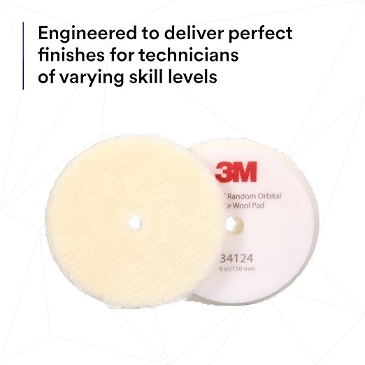 3M Perfect-It Random Orbital Coarse Wool Compounding Pad, 6"/150 mm, White, 34124, Orbital Pads for Automotive Compounding and Polishing