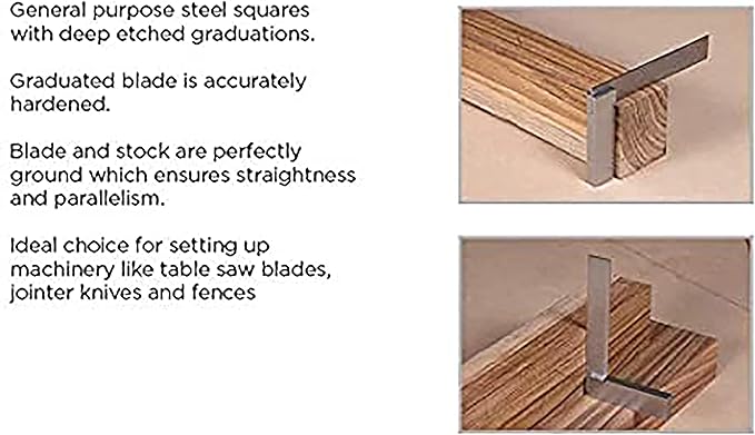 Groz 01143 6" Graduated Workshop Steel Square, 0.00028" Squareness