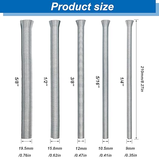 Tnisesm 5Pcs Spring Tube Bender Set 1/4'', 5/16'', 3/8'', 1/2'' and 5/8'' for Copper, Aluminum and Thin Wall Steel Tubing