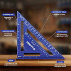 Square Combination Woodworking Tools, 7inch Carpenter Square Wood Working Tools and Accessories, 12inch Square Ruler, Includes Small Bubble Level, Protractor Angle Ruler Carpentry Tool