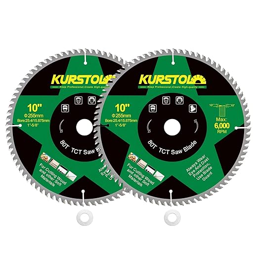 Circular Saw Blade 10 Inch - 80T ABT Wood Cutting Saw Blade with 1” Arbor for Wood, Plastic, Plywood, Particle Boards, Multilayer Boards(2 Pack)