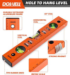 DOWELL 12 Inch Magnetic Spirit Level with Metric Scale, 3 Different Bubbles-45°/90°/180°HY030660