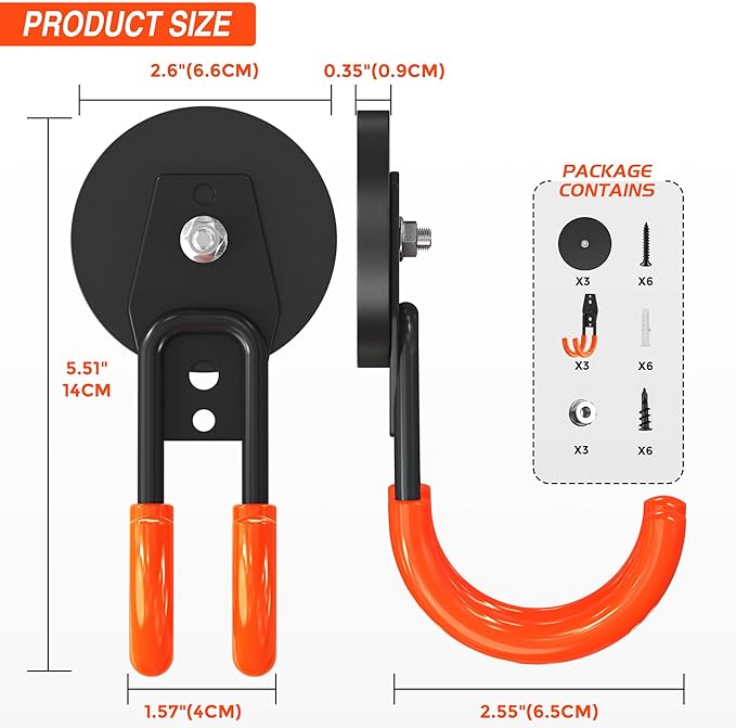 3 PCS Magnetic Garage Storage Hooks, Strong Magnetic Hooks Heavy Duty, Large Magnet Hooks for Hanging Heavy Duty Garage Tools and Garden Tools