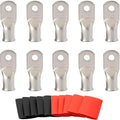 0 Gauge Tinned Copper Lugs 10 PCS 1/0 AWG - 1/4'' Cable Lugs UL Listed Terminals 1/0 Gauge Wire Lugs Battery Cable Ends 10 PCS Heavy Duty Closed End Crimp Copper Lugs with 10 PCS 3:1 Heat Shrink Tube