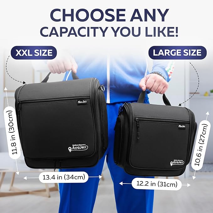 Extra Large Hanging Travel Toiletry Bag for Men and Women - Cosmetic Travel Bag With Shoulder Strap - Waterproof Hygiene Bag with Metal Xxl Swivel Hook and 19 Compartments for Toiletries