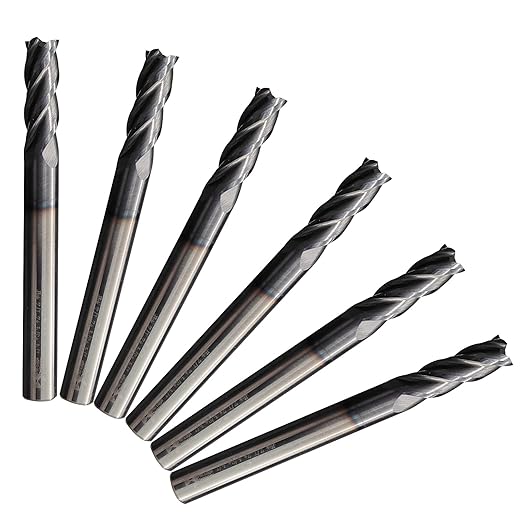6 Pcs 1/4" Carbide Square End Mill, 4-Flute TIALN Coated CNC Mill Bits for Steel, Alloy Steels, Hardened Steel, End Mills for Precision Milling Tasks, DIYers & Professionals