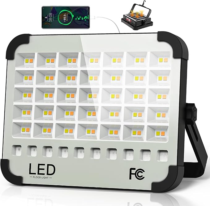 200W LED Solar Work Light 20000LM Magnetic Portable Light, 20000mAh Rechargeable with 5 Modes, IP66 Waterproof for Outdoor Camping, Car Repair, Building, Workshop, Garage, Emergency