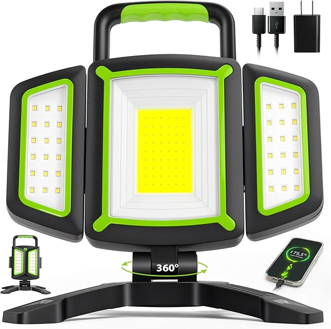 SYLSTAR 30W Rechargeable Work Light, 3000LM Magnetic Work Light with 5 Modes, 360° Rotatable&Foldable Led Work Light, Waterproof Portable Work Light for Garage, Job Site, Camping, Car Repairing