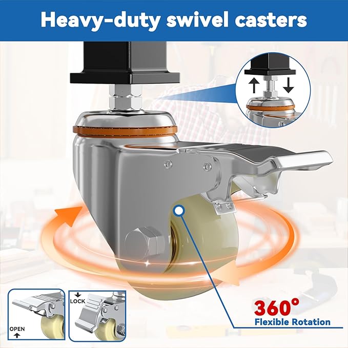 70'' Adjustable Workbench, Solid Wood Work Bench Table with Wheels and Power Outlet & Pegboard, Rolling Workbench Large Load Capacity Garage Workbench for Workshop,Office,Home