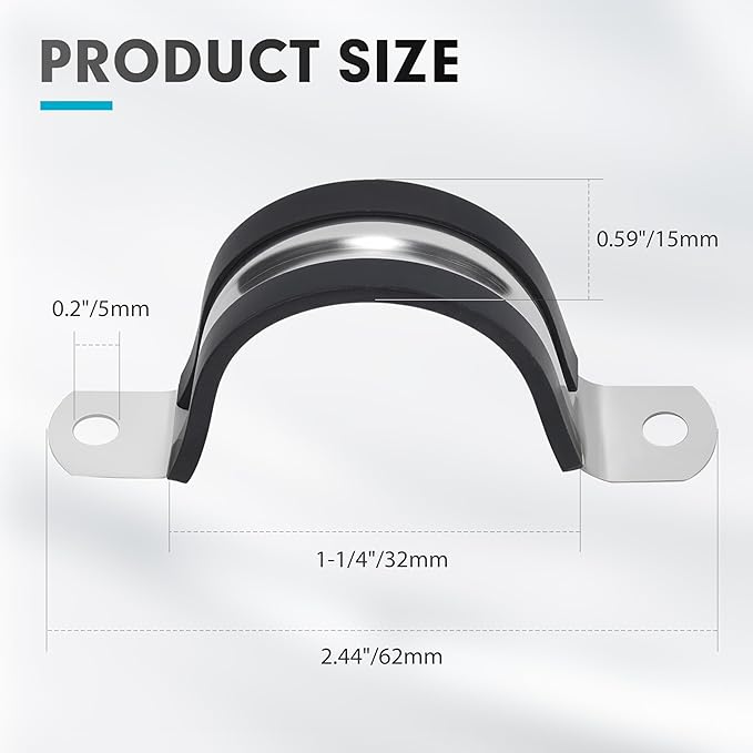 1-1/4 Inch 20 PCS 2 Holes Rubber Cushioned U Bracket Clamp, Reinforced Rigid Pipe Strap, Stainless Steel Conduit Straps Cable Clamp (32 mm) by Tavonuxt