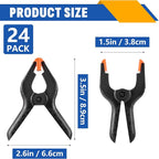 24 Pack 3.5 inch Plastic Spring Clamps, Black Heavy Duty Clips, Backdrop Clips, Plastic Clamps for Crafts, Backdrop Stand, Woodworking, Photography