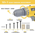 Jar-Owl 21V Cordless Drill Set, 0-1350RMP Variable Speed,350 in-lb Torque,10MM 3/8'' Keyless Chuck, 18+1 Clutch, 1.5Ah Li-Ion Battery & Charger for Home Tool Kit - Black & Yellow