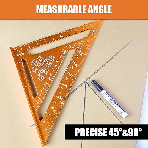 Carpenter Square 12-inch Layout Tool Alloy Metal Triangle Ruler Protractor,Orange（SAE&MER）