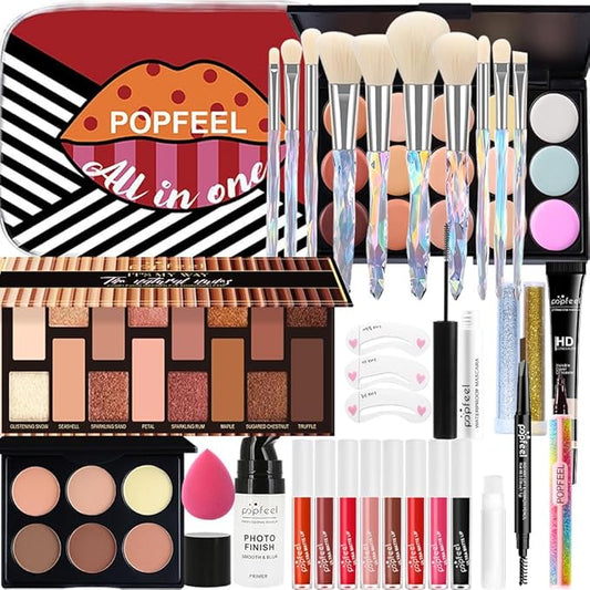 Makeup Kit for Women Full Kit, All in One Makeup Sets for Teens Girls Beginner Gift, Includes Eyeshadow Palette, Liquid Foundation, Concealer, Lip Gloss, Mascara, Powder Puff-VeraVaultWomen