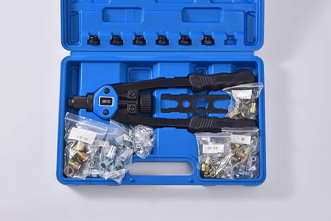 Rivet Nut Tool Set, 13” Rivnut Tool Kit with 11 Metric and SAE Mandrels, 150Pcs Rivet nut Assortment Kit, and Rugged Carrying Case