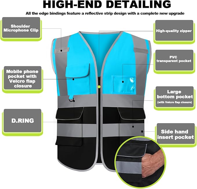 BeautyWill Custom Safety Vest Customized Logo Class 2 High Visibility Reflective Vest with Pockets Construction workwear