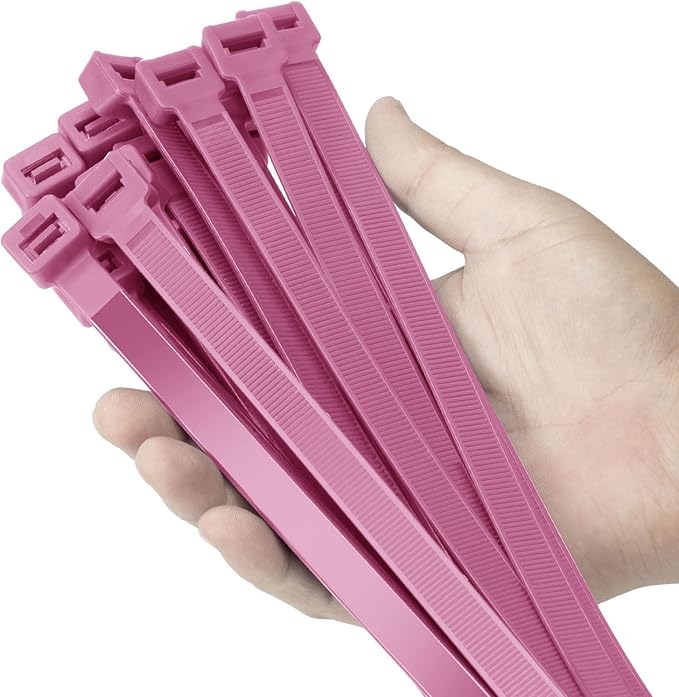 12 inch Pink Zip Ties Heavy Duty 100 PCS, 250 LBS Ultra Exclusive Strong Plastic Wire Ties, Large Cable Ties Extra Long Tie Wraps, Indoor and Outdoor UV Resistant