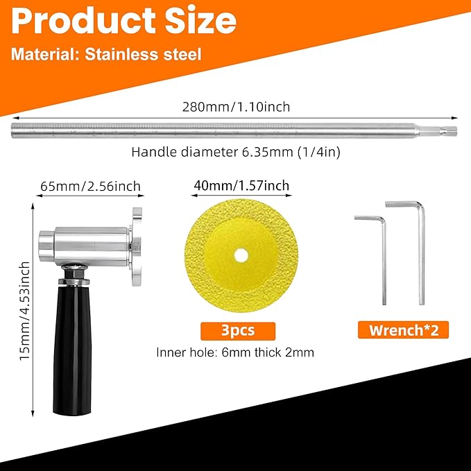 Inside Pipe Cutter for PVC Pipe Cutter Tool with Handle and 3 Pcs Diamond Grit Cutting Wheel, Pipe Cable Saw, 7-Inch Adjustable Cutting Depth, Internal Pipe Cutter for Drill with 1/4in Hex Shank