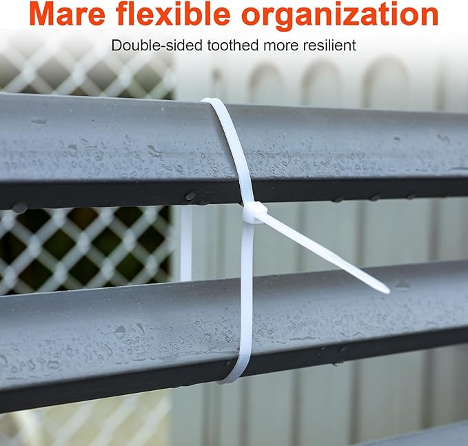Long Zip Ties Heavy Duty 24 inch，400 LBS Tensile Strength With Double Sided Toothed Super Durable Cable Ties ，Extra Large Wire Ties Adjustable Nylon Tie Wraps for Indoor Outdoor （100 Pack White）