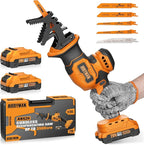 Alloyman Reciprocating Saw, 20V Cordless Battery Power Saw, with 2 X 2.0Ah Batteries & Charger, 0-3500 SPM Variable Speed, Tool-Free Change, 5 PCS Blades for Wood Metal PVC Pipe Tree Cutting
