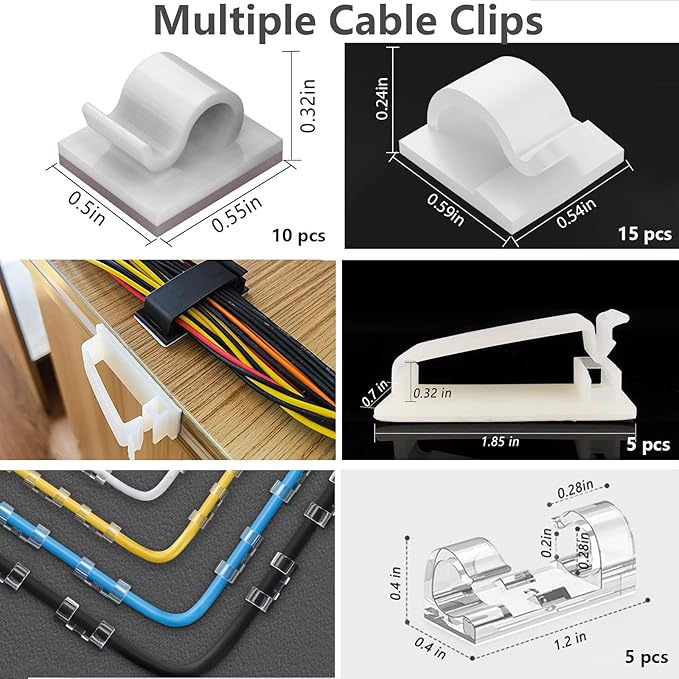 ELII 328Pcs Cable Management Kit, 8 Magnetic Cable Clips,69Adhesive Cable Holder,4 Cable Sleeve Split,22Reusable Cable Strap,200 Nylon Cable Zip Ties with 25 Mounts TV Home(White)