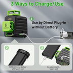 Huepar Laser Level 360 Self Leveling, 3 x 360° High Brightness Cross Line Laser for Construction and Picture Hanging, 12 Green Laser Level Tool with 5200 mAh Rechargeable Battery & Hard Carry Case