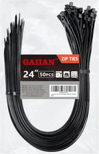 Long Zip Ties Heavy Duty 24 inch, Large Zip Ties with 200 lbs Tensile Strength, Big Cable Ties, Black, 50 Pack, by GAIIAN