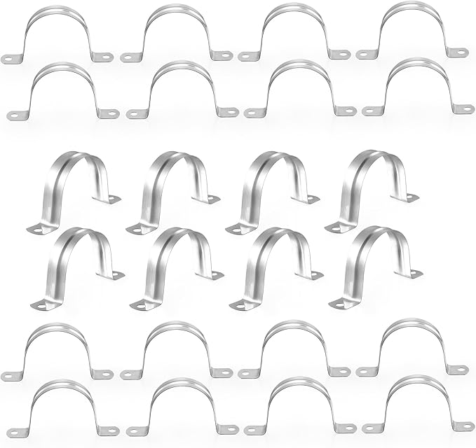 24Pcs 3 1/2 Inch (90mm) 304 Stainless Steel Conduit Clamps, U-Tube Strap Pipe Clamp 2 Hole Strap U Bracket Rigid Pipe Metal Conduit Strap Tension Clips U-tube Clamp