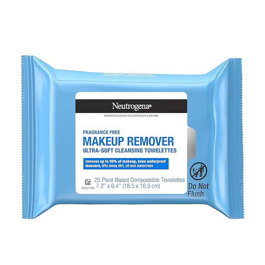 Neutrogena Fragrance-Free Makeup Remover Wipes, Daily Facial Cleanser Towelettes, Gently Removes Oil & Makeup, Alcohol-Free Makeup Wipes, 25 ct-VeraVaultWomen
