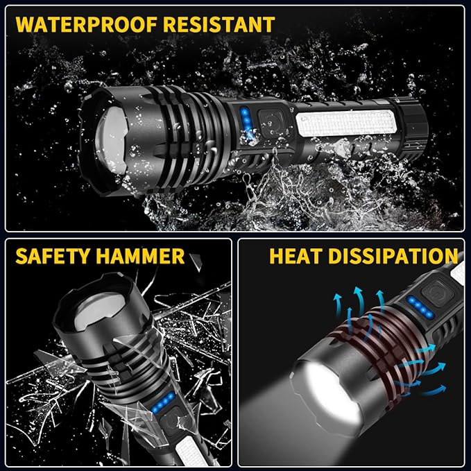 Rechargeable Flashlights High Lumens, 7Mode Flashlights Rechargeable, Super Bright Flashlight, Adjustable Tactical Flashlight, High Powered Flash Light, LED Flashlight for Emergency Home 4Pack