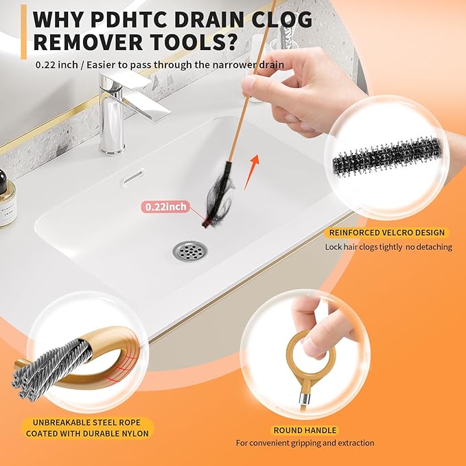 35 Inch Drain Snake Hair Clog Remover Tool, Anti-Break Metal with Nylon Coating Sink Snake, for Bathroom Sink, Tub, Shower, Pipe Drain (4 Pack)