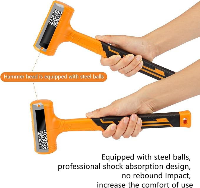 Hammer Set 4-Piece with Fiberglass Handle,1LB Dead Blow Hammer,16oz White Rubber Mallet,35mm Double-Faced Soft Mallet,16oz Claw Hammer for Flooring,Woodworking, Camping, Crafts