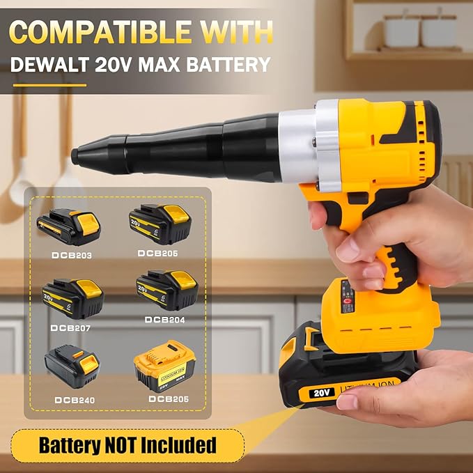 SUVIYA Cordless Rivet Gun Compatible with Dewalt 20V Max Battery(No Battery), Electric Rivet Gun Kit with a kitbox, Brushless Blind Riveter Tool Kit for 1/8", 5/32", 3/16" Rivets