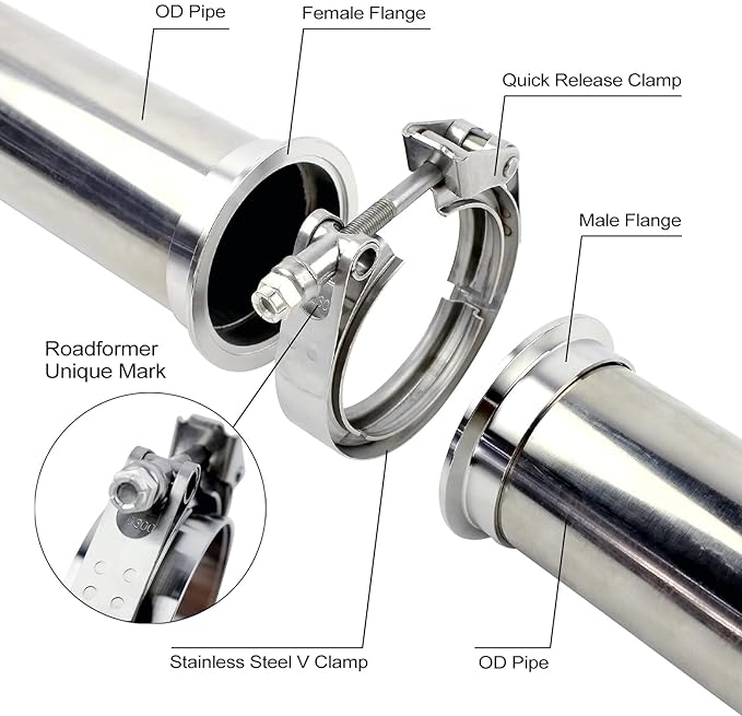 1.5 inch V Band Clamp - 2 sets of Quick Release Vband Exhaust Clamp with Flange Stainless Steel for Automotive exhaust system, turbocharger, downpipe and mufflers (1.5" - 2 Pack)