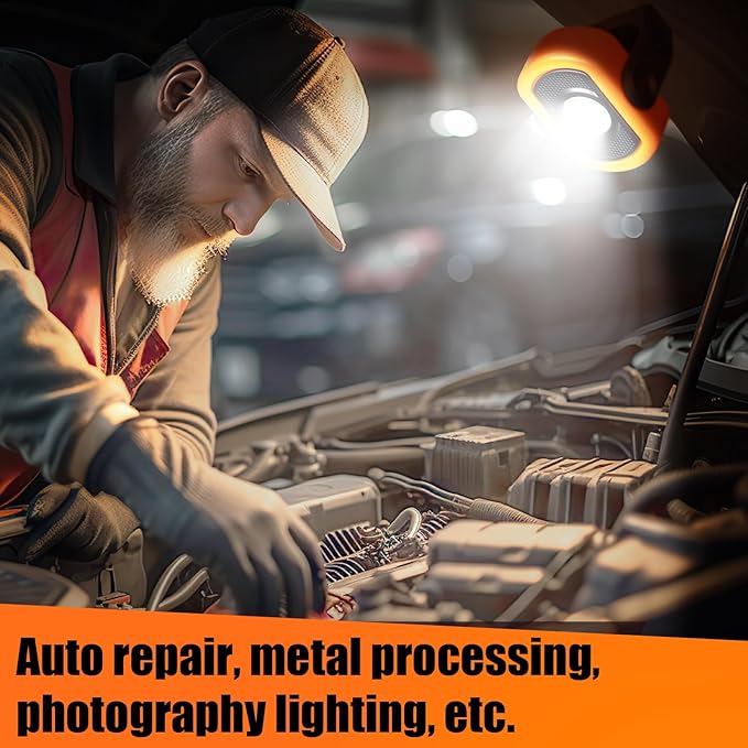 Retisee 2 Pcs 720 Lumens Magnetic Work Light USB Rechargeable LED Flashlight Portable Inspection Light for Car Repair Emergency Lighting Mechanics Workshop (Orange)