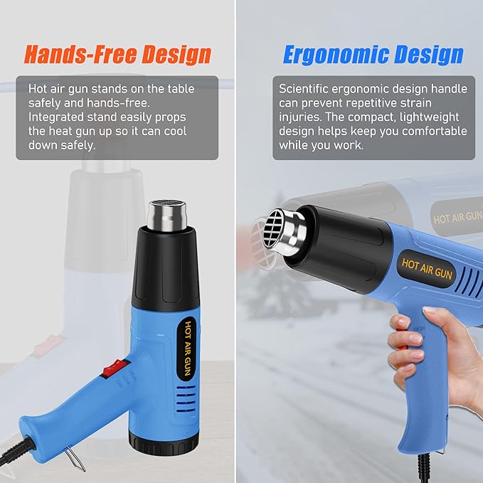 Heat Gun for Vinyl Wrap,Shrink Tubing,Paint,Epoxy Resin,Candle Making,Adjustable Temperature (Blue, Two-Gear Button Temperature Control)
