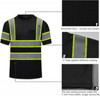 High Visibility Shirts Quick Dry Safety T Shirts with Reflective Strips and Pocket Short Sleeve Mesh Hi Vis Construction Work Class 2 Shirt for Men/Women Black,3XL