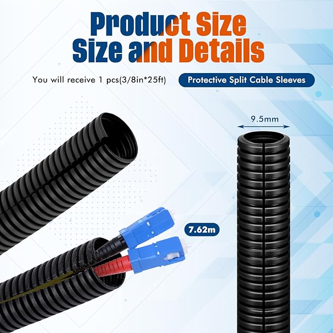 Sasylvia 3/8" x 25 ft Split Wire Loom Tubing Automotive Wire Loom Assortment Split Cable Sleeves Bulk Flexible Electrical Conduit Protective Kit