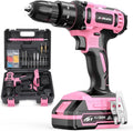 20V Cordless Drill, Electric Power Drill Set with Battery Charger, 3/8” Keyless Chuck, 2 Variable Speed, 18+3 Torque, 72pcs Driver Bits and Belt Hook, Pink