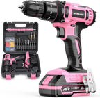 20V Cordless Drill, Electric Power Drill Set with Battery Charger, 3/8” Keyless Chuck, 2 Variable Speed, 18+3 Torque, 72pcs Driver Bits and Belt Hook, Pink