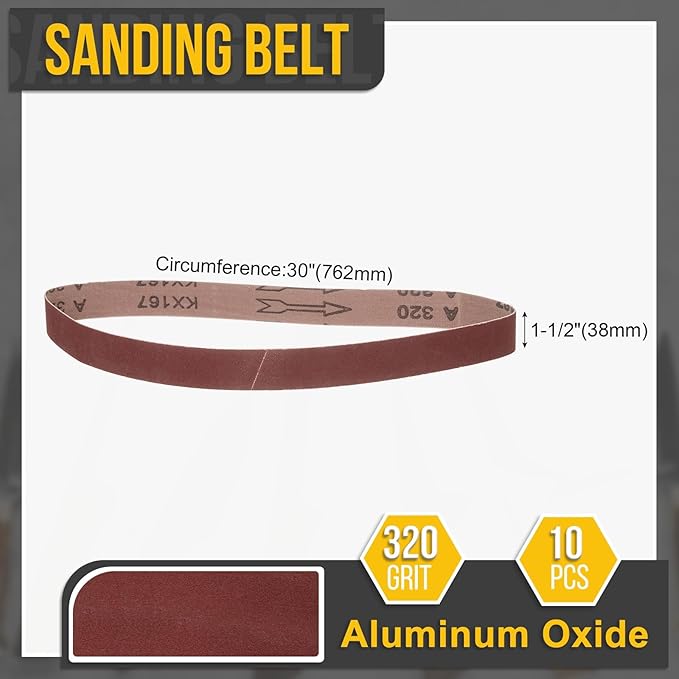 1-1/2 x 30 Inch Sanding Belt, 10 Pcs 320 Grit Knife Sharpener Belts Work Sharpening for Belt Sander Knife Carving Tool Metal Working