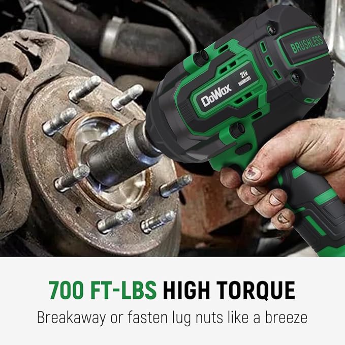 1/2 inch High Torque Cordless Impact Wrench, 700 Ft-lb Power Electric Impact Gun, with 2-Hour Fast Charger, 21V 4.0Ah Battery, 1 Tool Bag, 5 Sockets