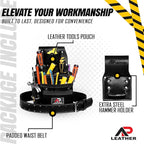 Pro-015 Leather Tool Pouch for Construction,Heavy Duty Hammer Holder,Buckle,3 Pocket Large with Belt, 12 Small Pocket, Tool Organizer