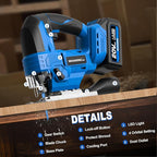 Jig Saw Compatible with Makita 20V MAX Battery, Brushless Motor, cordless jigsaw, 3200 SPM, 25mm stroke, 4-stage track, 45° left-right tilt, LED Light, Tool-free blade changes