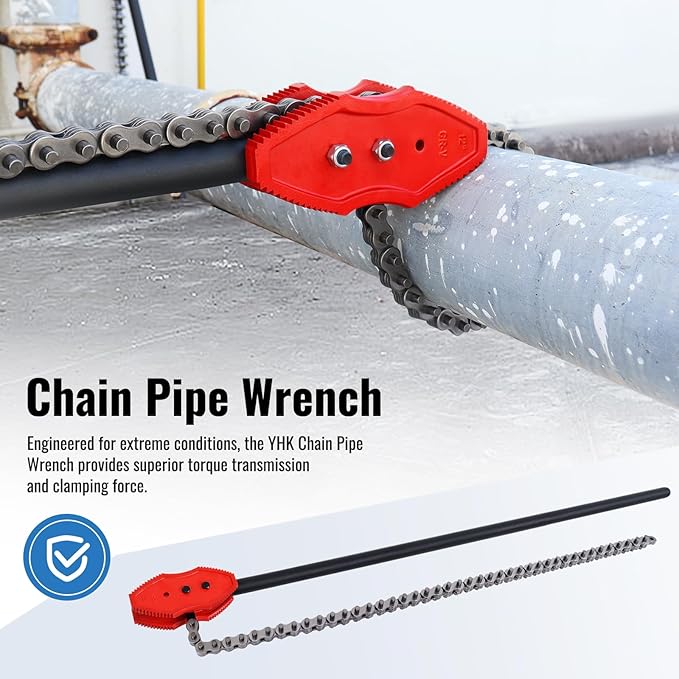YHK Chain Pipe Wrench, 64” Heavy Duty Chain Tongs with 64" Chain Length, Heavy-Duty Chain Wrench for Pipe Installation, Repair, and Maintenance, Fit for 2"-12" Pipe Diameters