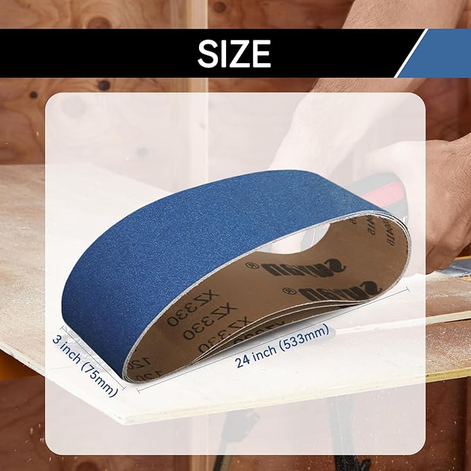 3x24 Inch Sanding Belts 21 Pcs 6 Grits Sizes (3 Each of 60/80/120/150/240/400 Grits) Heavy Duty Belt Sander Zirconia Belt Sander Paper for Wood, Metal, Stainless Steel, Cars, and Furniture